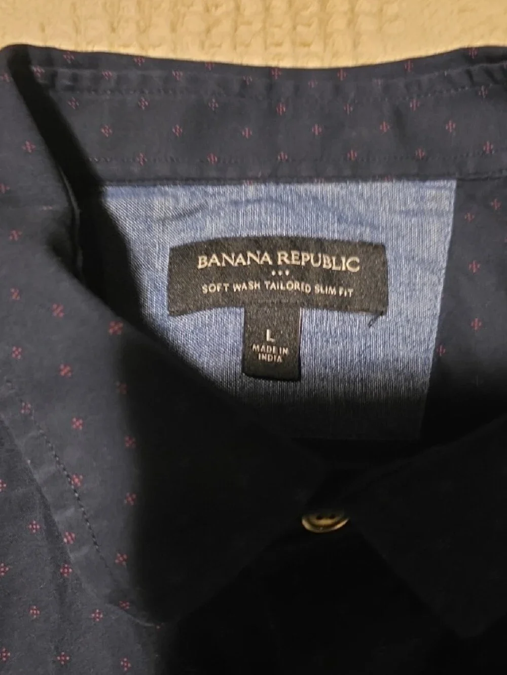 Banana Republic Navy Print Long-Sleeve Button-Up Shirt, Tailored Slim Fit, Large